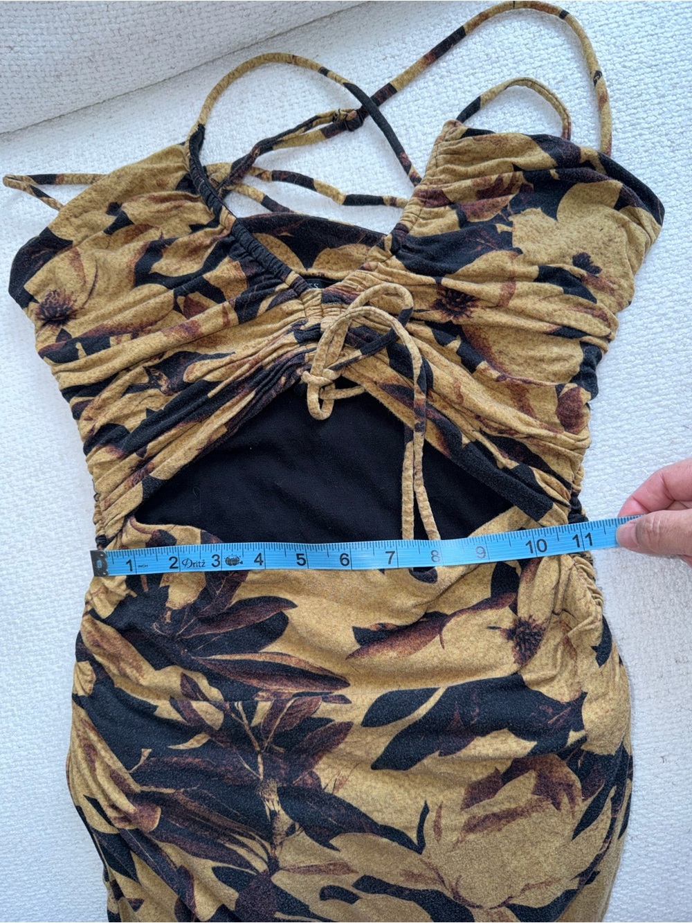 AllSaints Mustard and Black Floral Maxi Dress with Tie Front - Picture 12 of 14